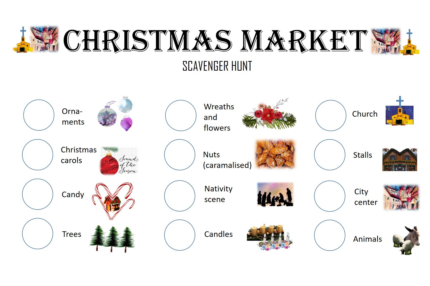 christmas scavenger hunt: Watercolor Christmas Market Hunt original product preview