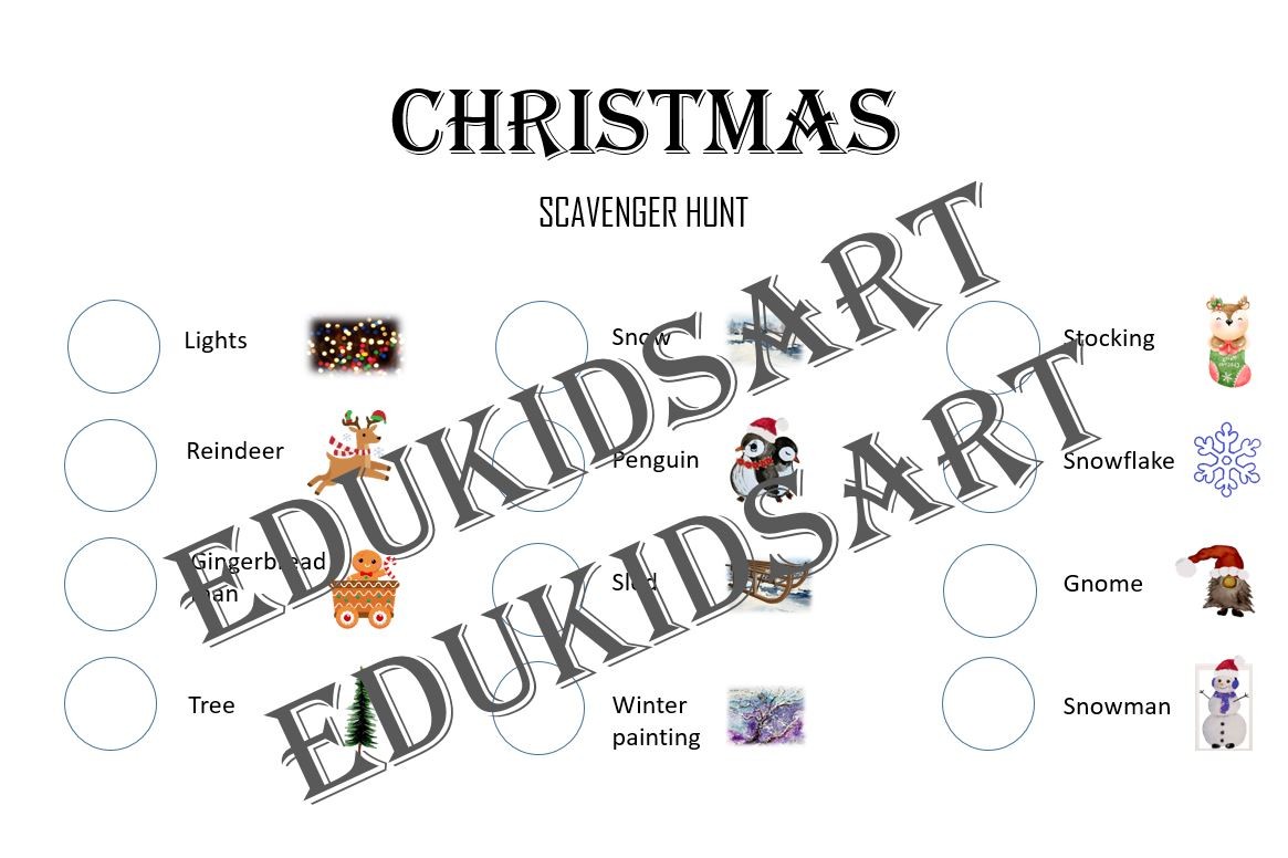 christmas scavenger hunt: Watercolor Christmas Matching Hunt original product preview