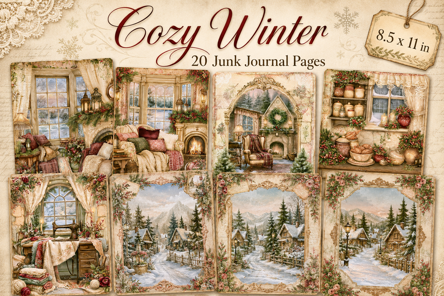 winter journal: Twenty Cozy Cottage Winter PNG Pages original product preview