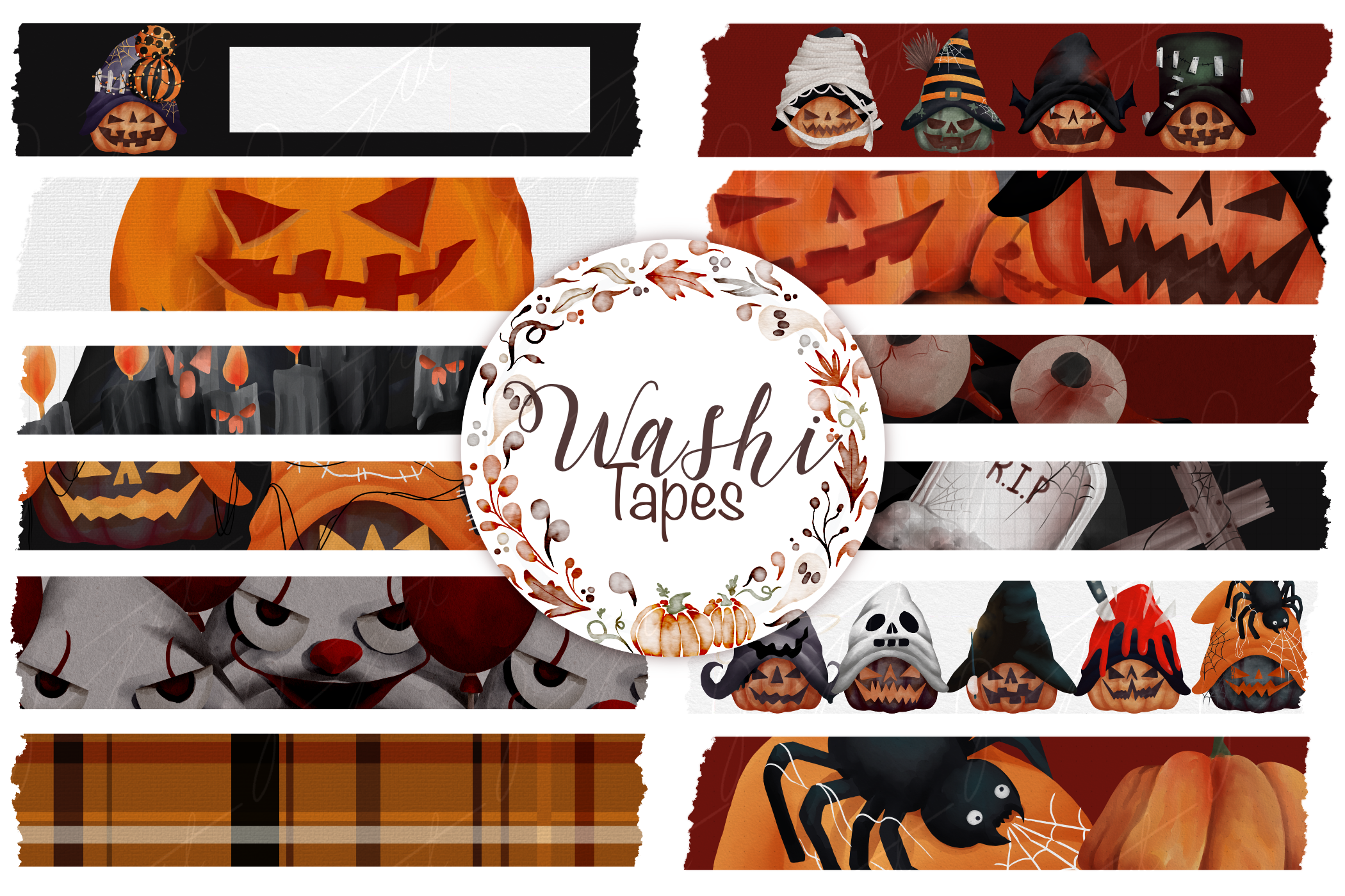halloween washi tape: Twelve Transparent Halloween Strips at 3000 by 700 Pixels original product preview