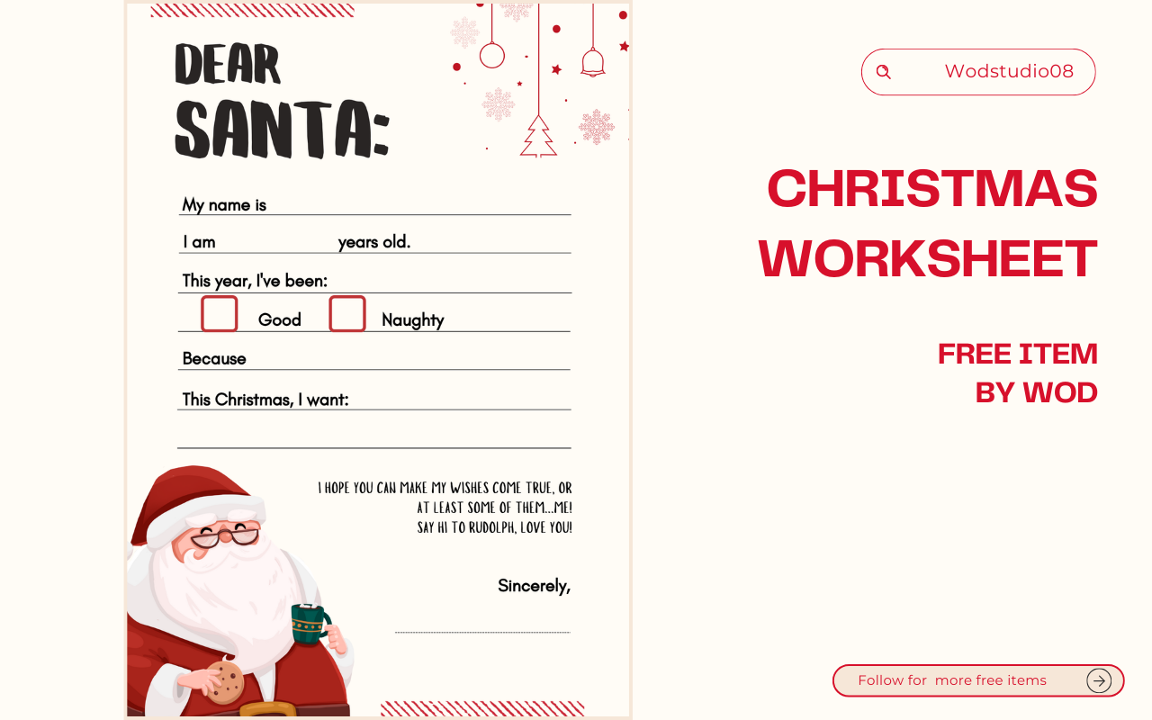 christmas wish list: Dear Santa Worksheet with Limited Technical Details original product preview