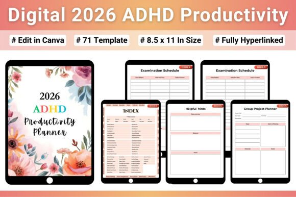 ADHD productivity planner - Digital 2026 ADHD Productivity Template