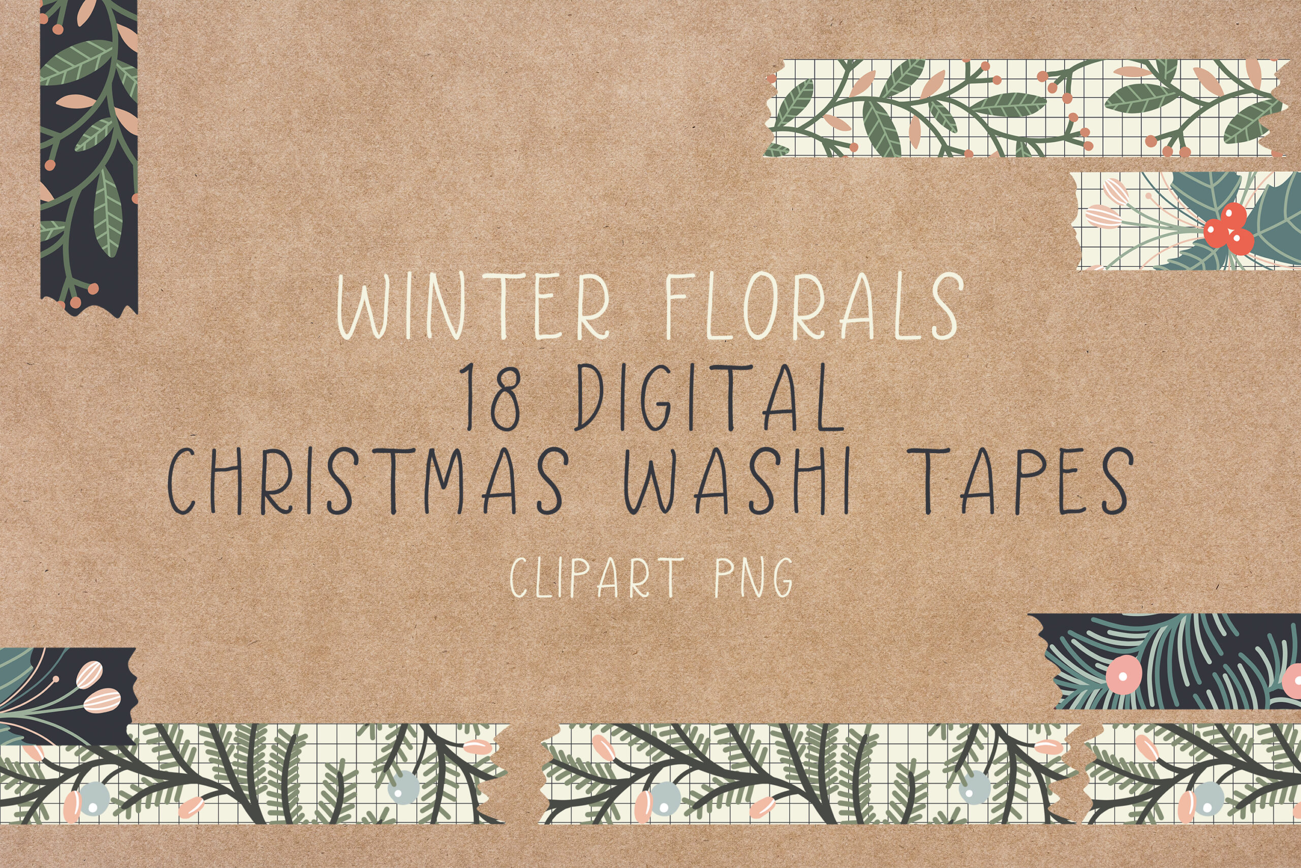 christmas washi tape: Eighteen Hand-Drawn Transparent Tape Strips original product preview