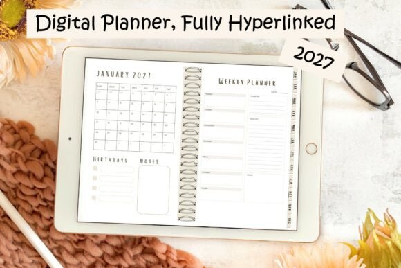 Fully hyperlinked 2027 digital planner template for GoodNotes