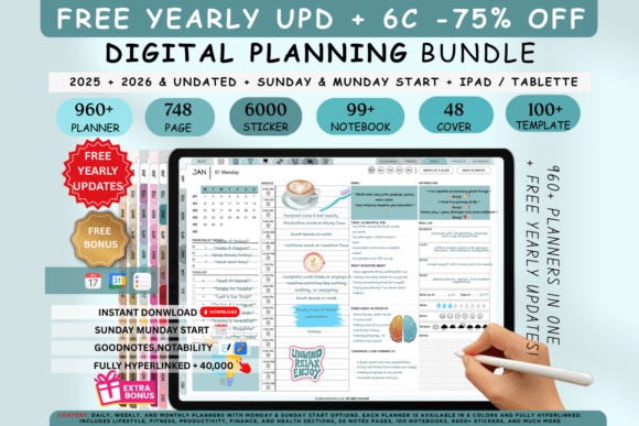 Blue customizable digital planner for 2026 2027 and undated planning