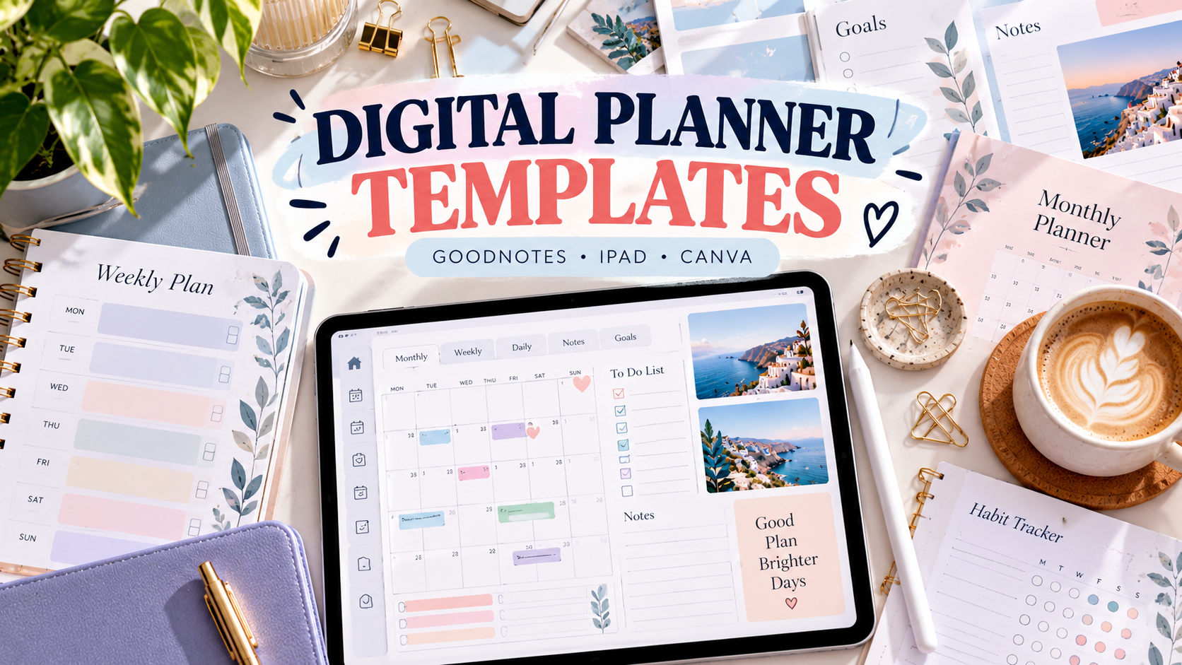 Digital planner templates for GoodNotes, iPad and Canva