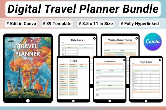 Digital travel planner bundle with budget and expense tracking