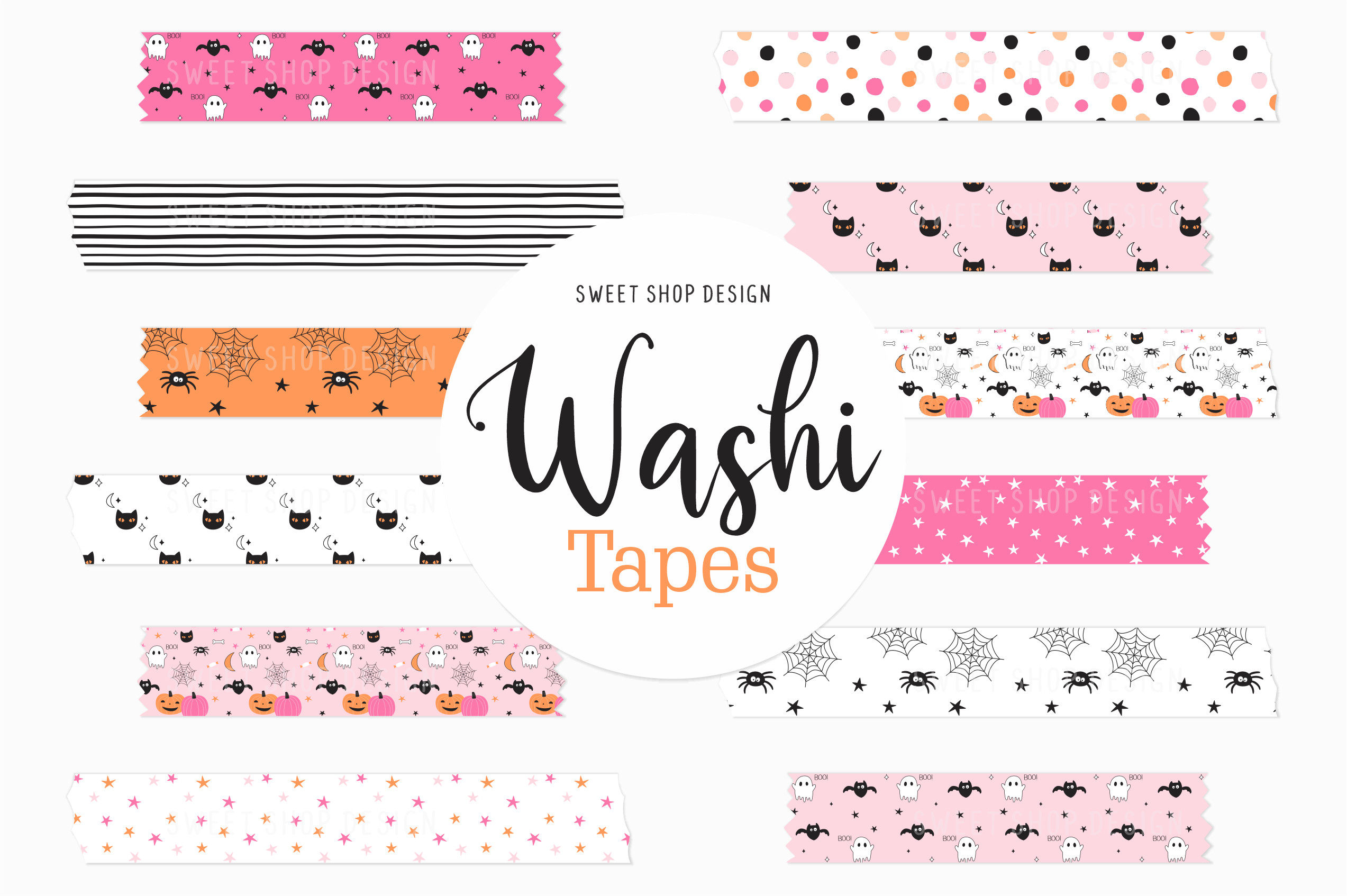 halloween washi tape: Twelve Halloween Doodle PNGs for Digital Planning original product preview