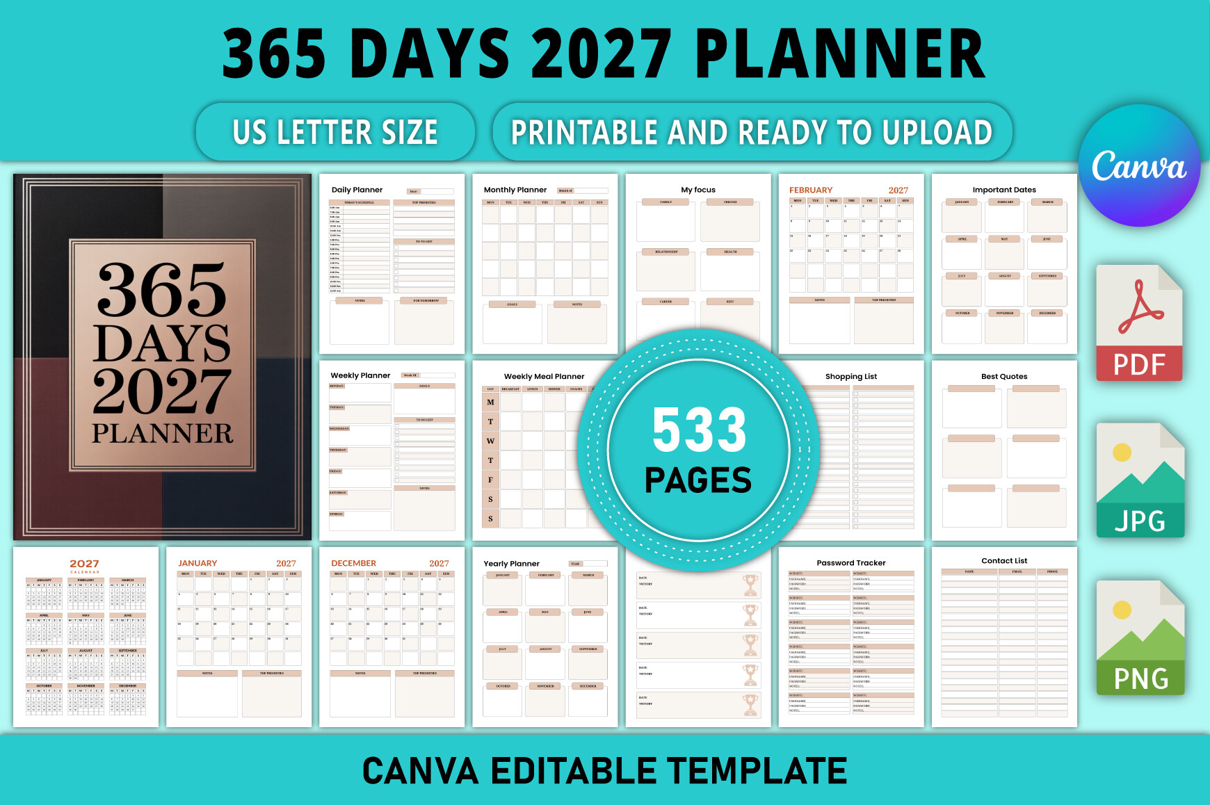 2027 Planner — Editable 365 Days 2027 Planner product preview