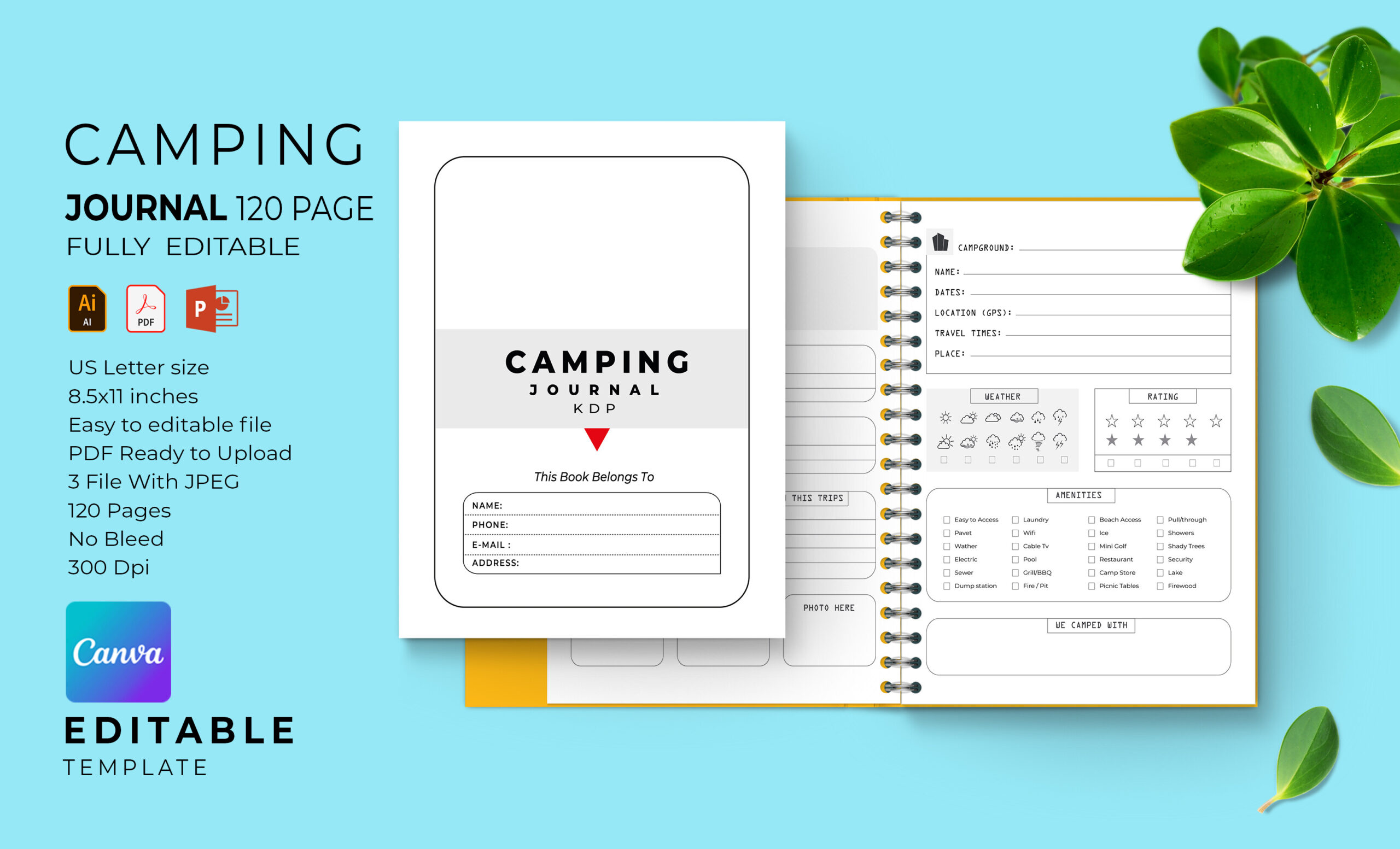 camping journal: Editable Camping Journal in Canva and PowerPoint original product preview