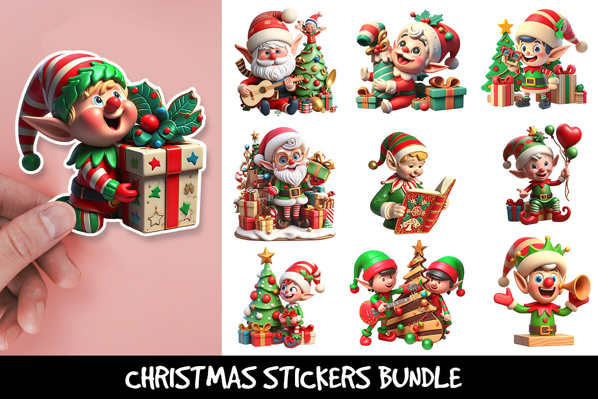 christmas elf stickers: Ten Elf PNG Designs by PNKArt original product preview