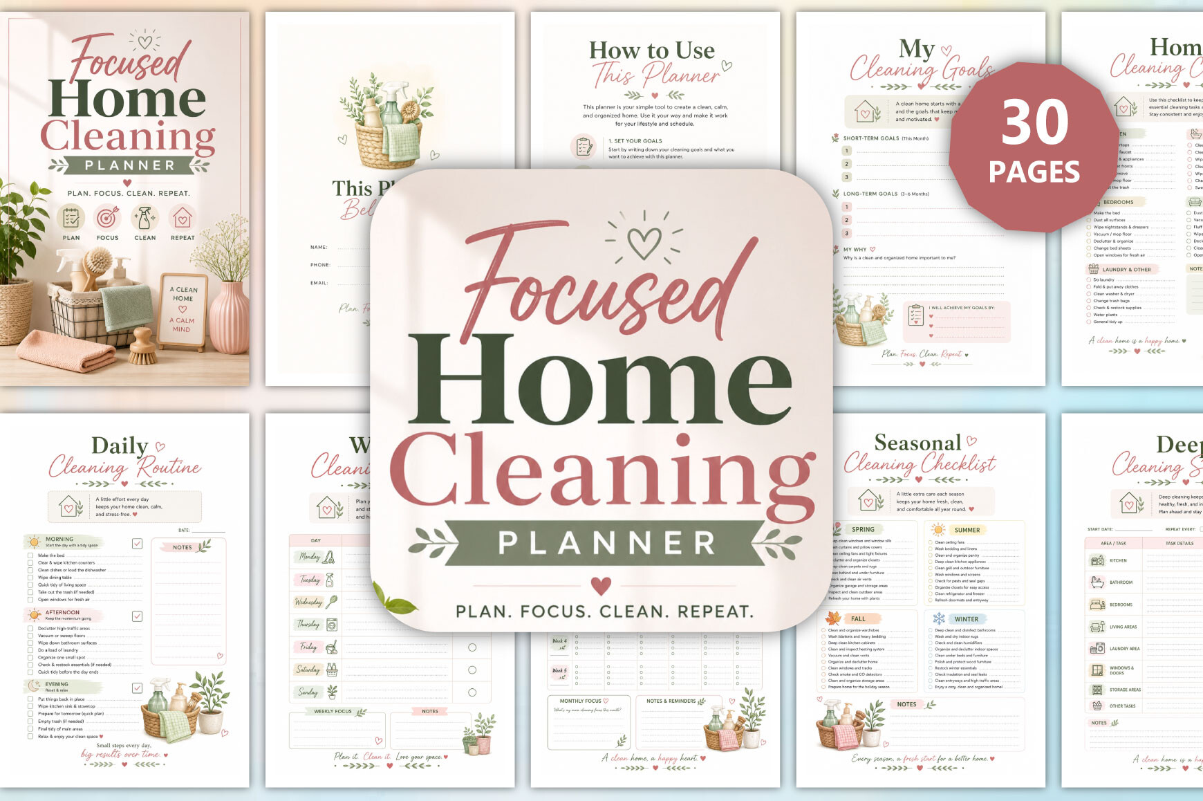 Cleaning Planner — Focused Home Cleaning Planner product preview