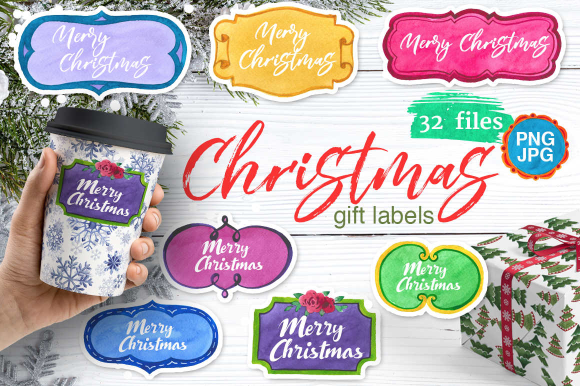 christmas gift labels: Watercolor Christmas Label Artwork and Frames original product preview