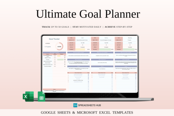 Goal planner spreadsheet for Google Sheets and Excel