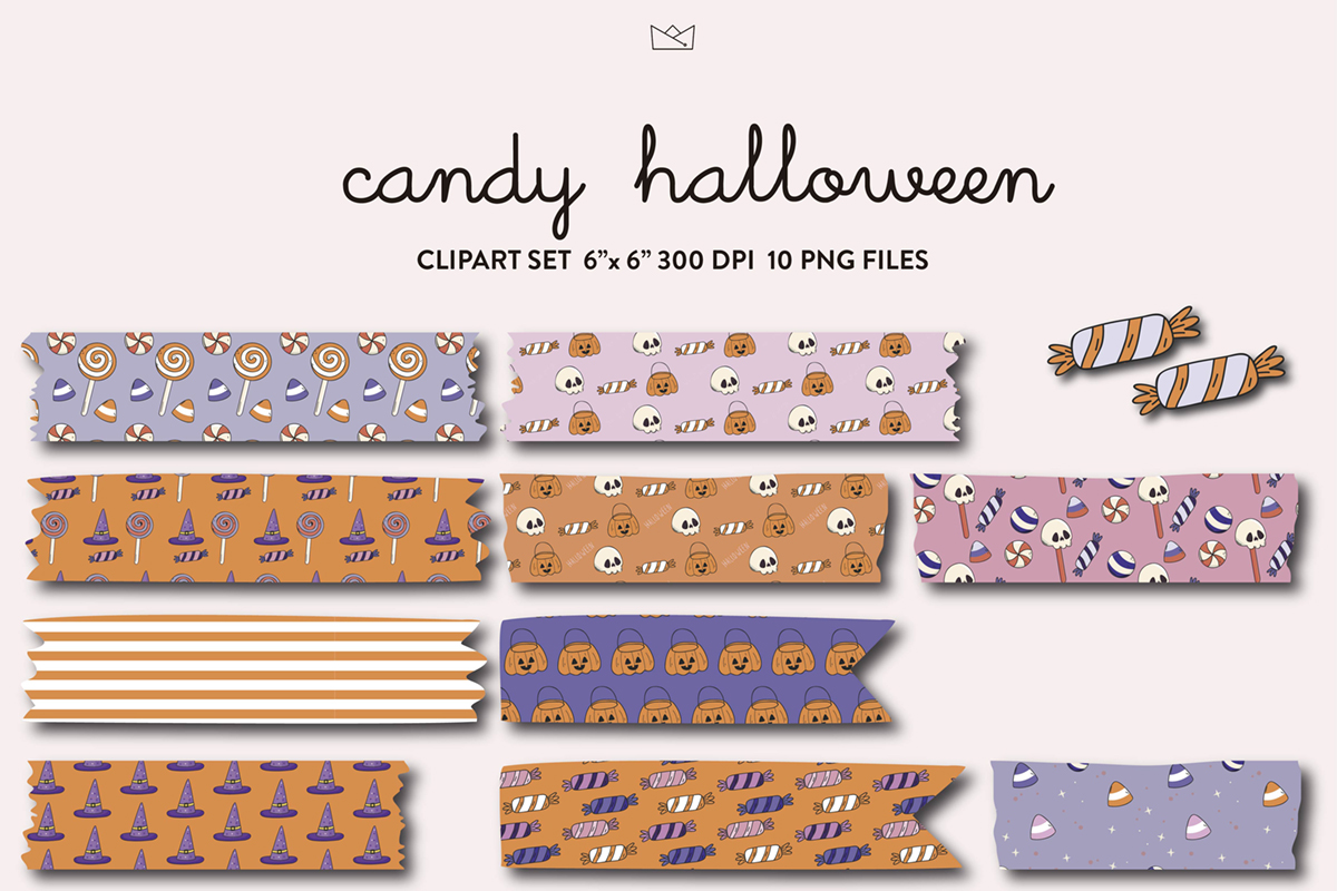 halloween washi tape: Ten Candy-Themed PNG Tape Graphics original product preview