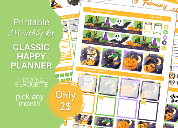 Halloween Planner Stickers Monthly Kit