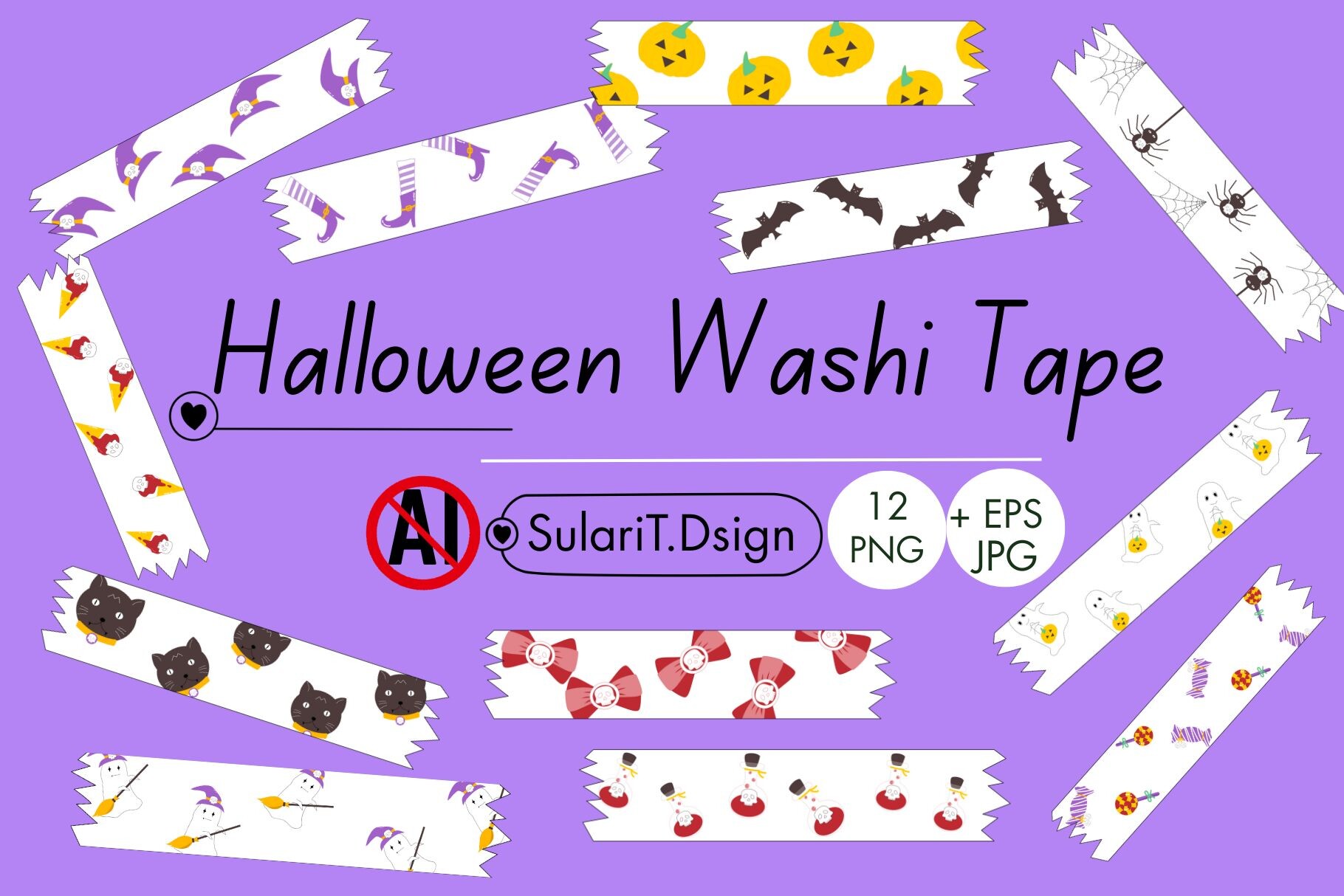 halloween washi tape: Twelve Illustrated Tape Designs with a Vector File original product preview