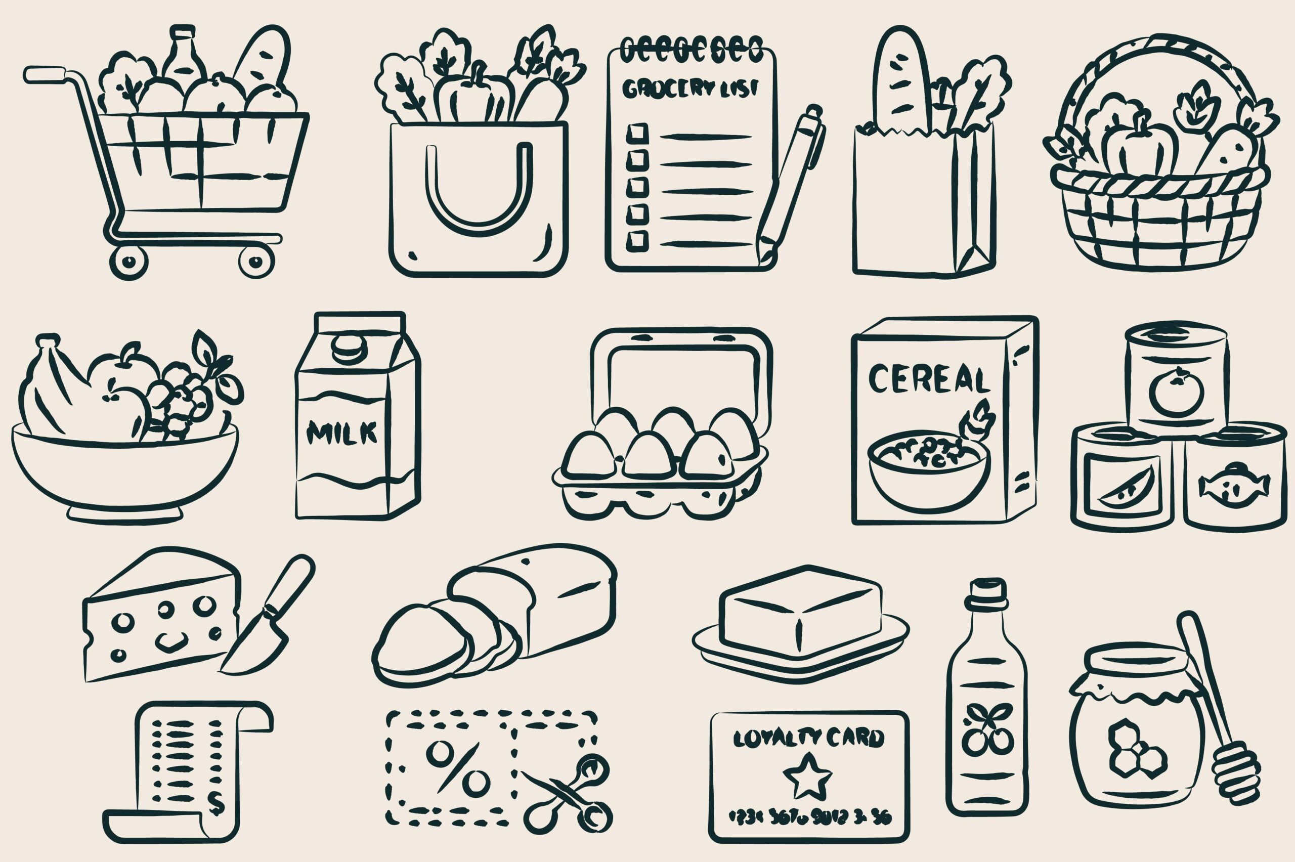 shopping planner stickers: Individual Grocery Doodles for Custom Stickers original product preview