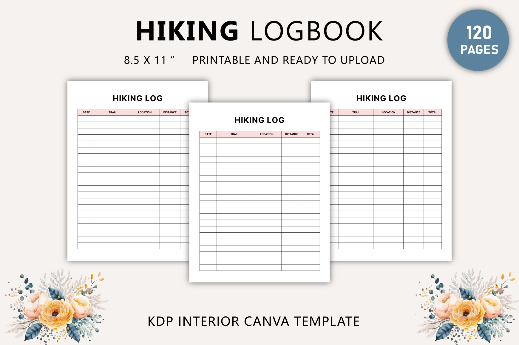 hiking journal: Canva Hiking Log with a Simple Repeated Layout original product preview