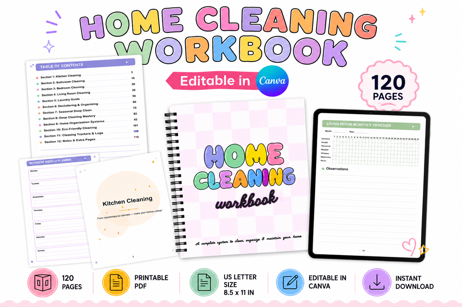 Cleaning Planner — Home Cleaning Planner Printable Canva product preview