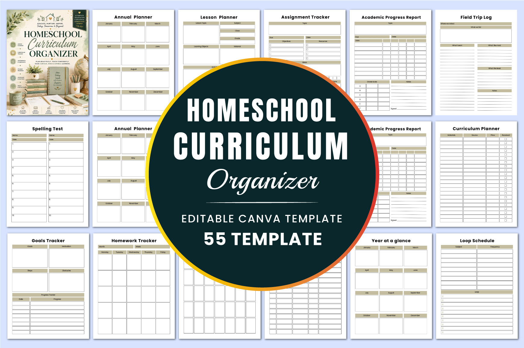 Homeschool Planner — Homeschool Curriculum Organizer Canva product preview