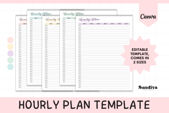 Hourly daily planner - Hourly Plan Editable Canva Template 2