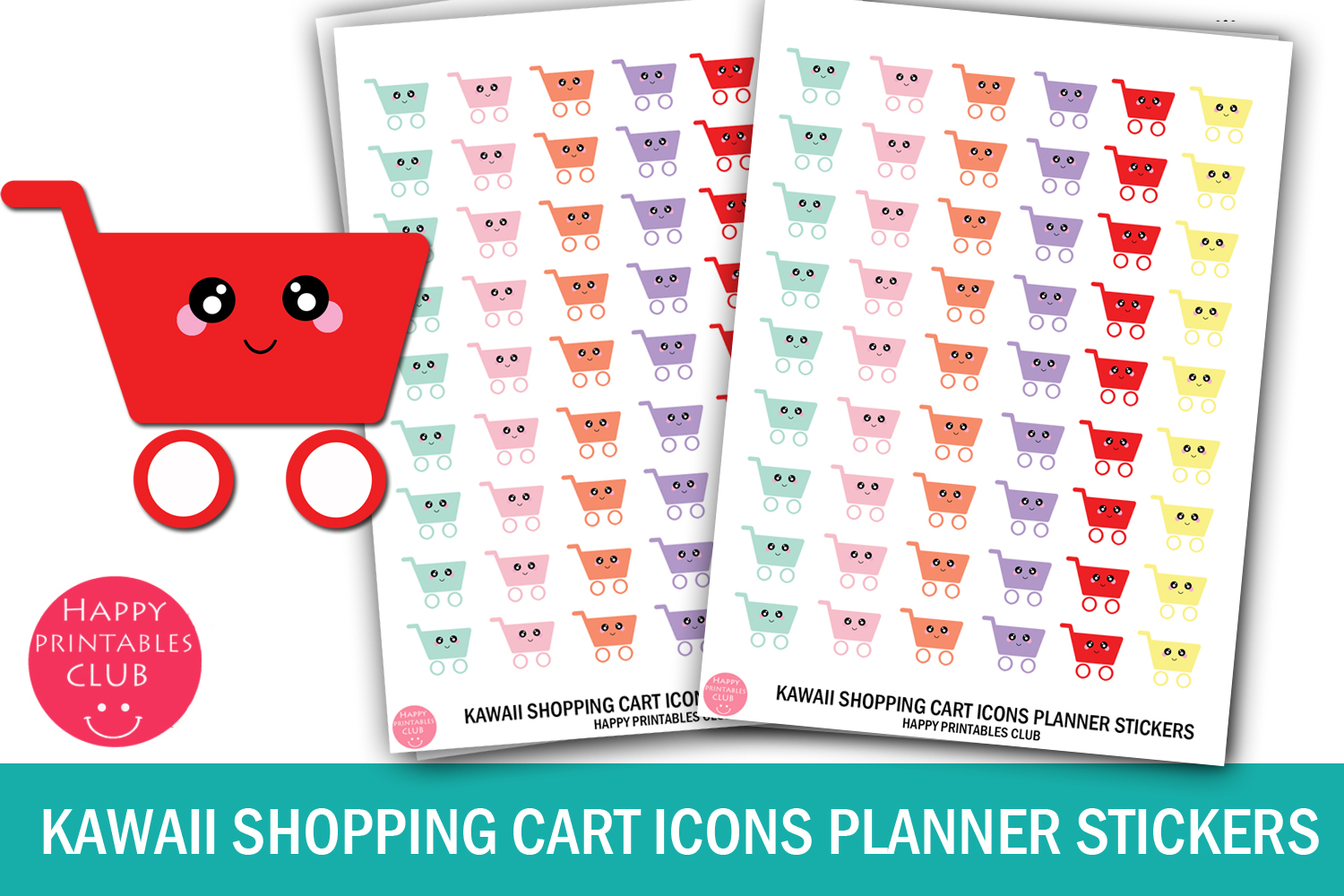 shopping planner stickers: Half-Inch Colorful Shopping Cart Icons original product preview