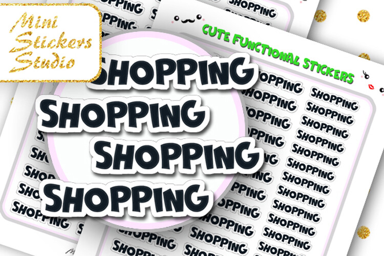 shopping planner stickers: Bold Shopping Word Reminder Stickers original product preview