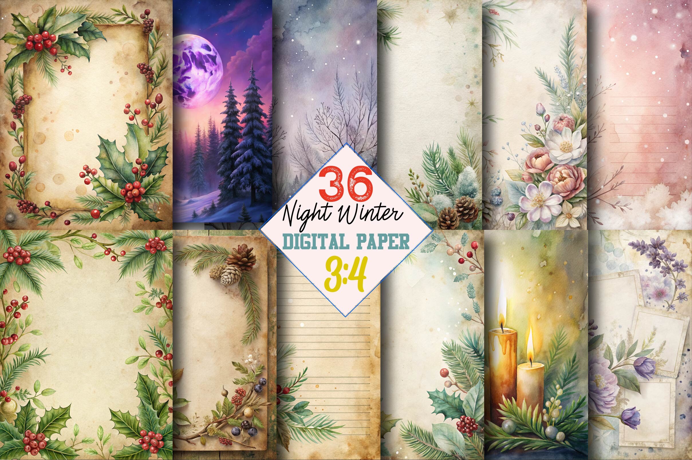 winter journal: Longest Night Winter Pages in a 3:4 Ratio original product preview