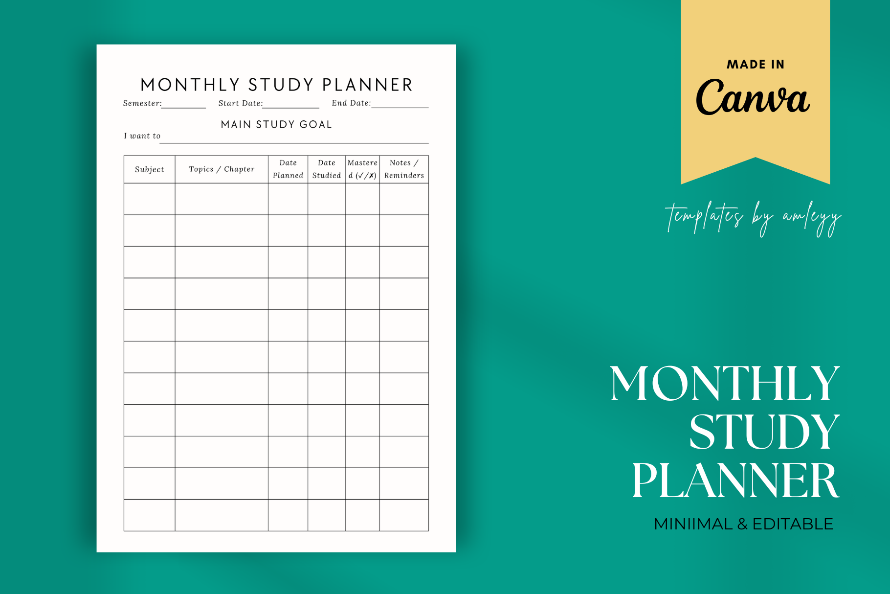 Student Planner — Monthly Study Planner Template product preview