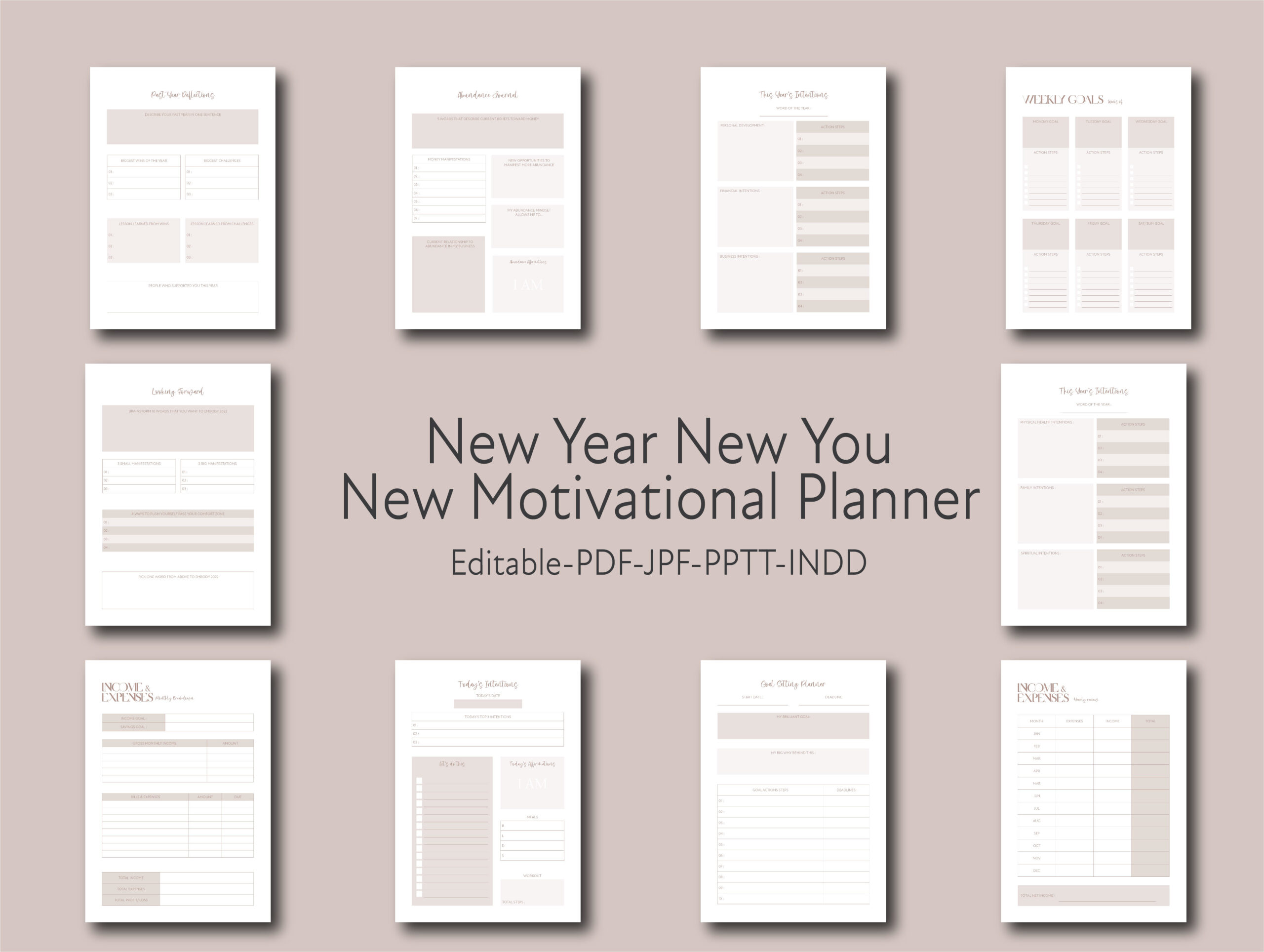 New Year Planner — New Year New You Motivational Planner product preview
