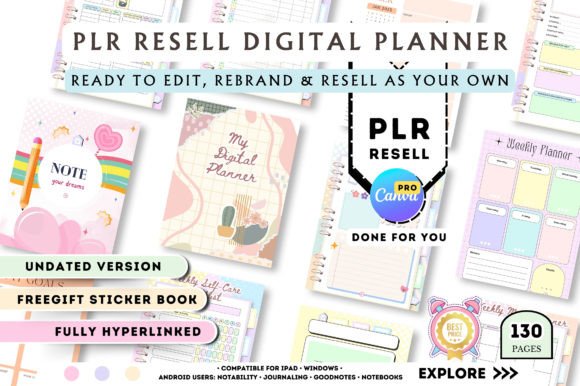 130 page hyperlinked Canva undated digital planner template