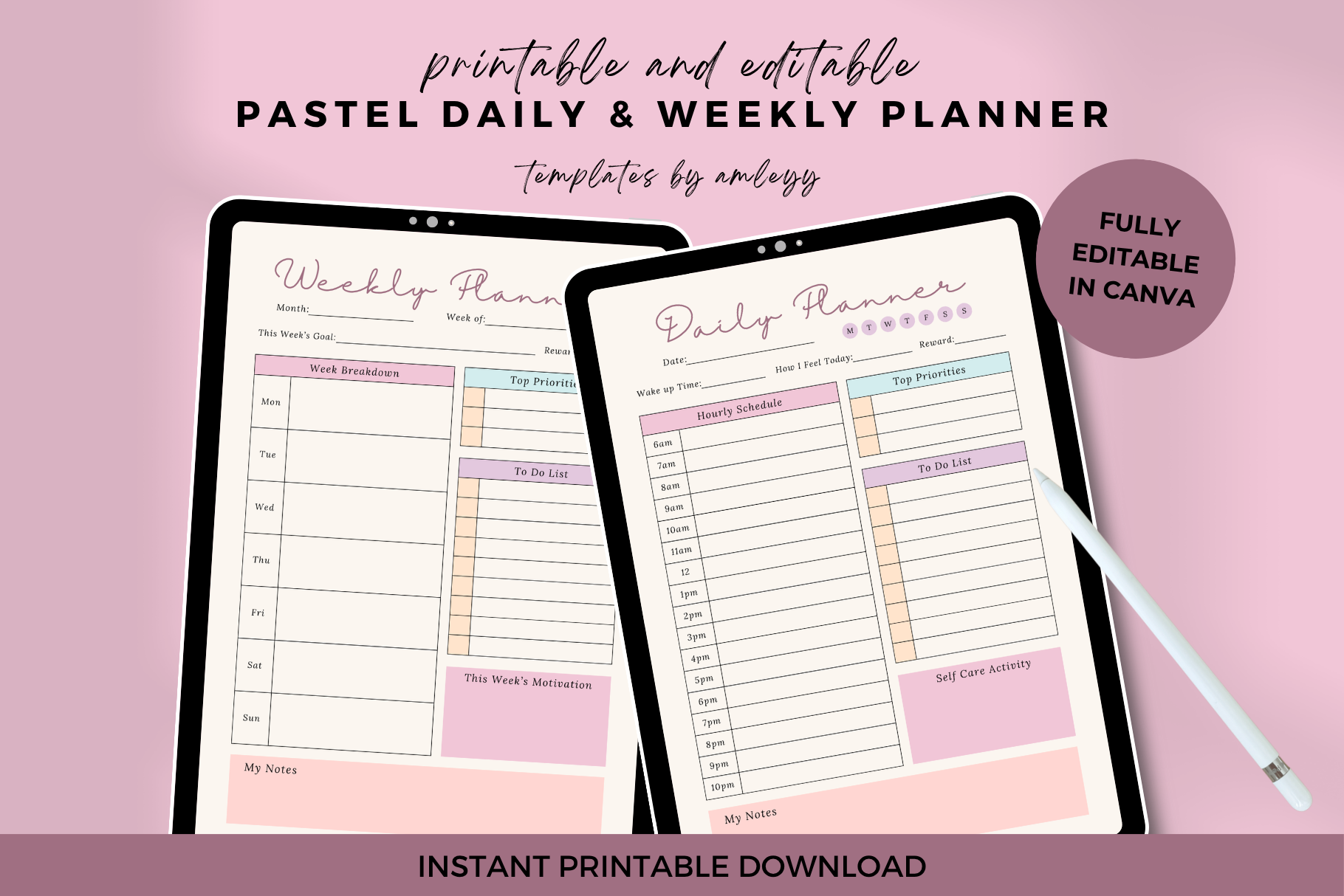 Pastel Daily and Weekly Planner Template