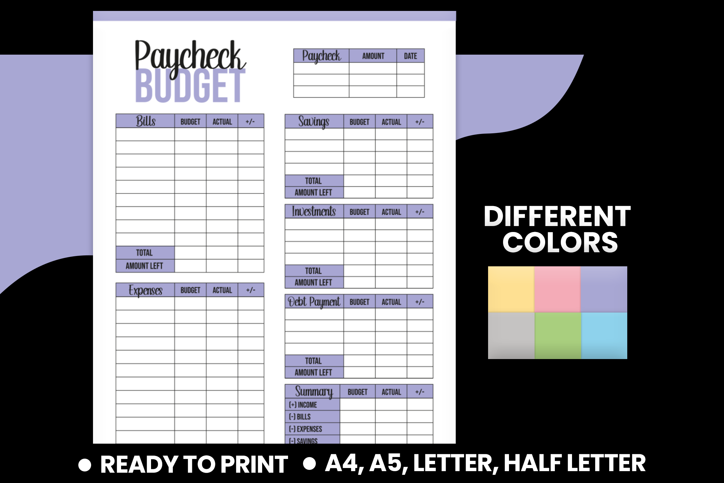Multi-Size Paycheck Budget Planner Printable