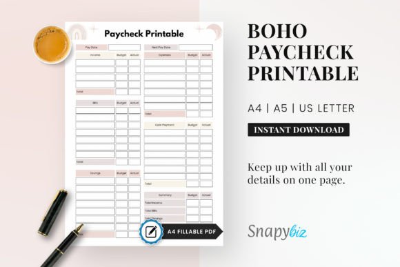 Paycheck budget printable planner with spending log