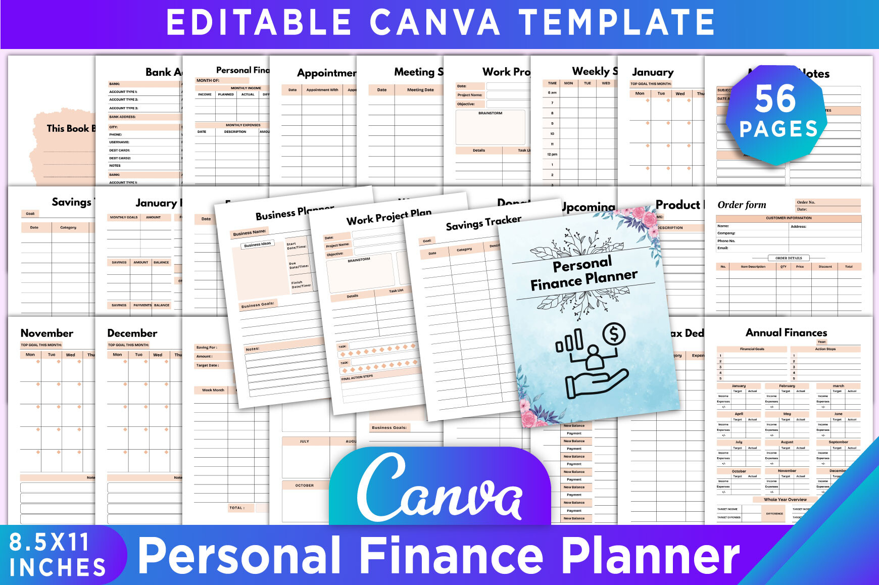 Personal Finance Planner — Personal Finance Planner Canva Template product preview