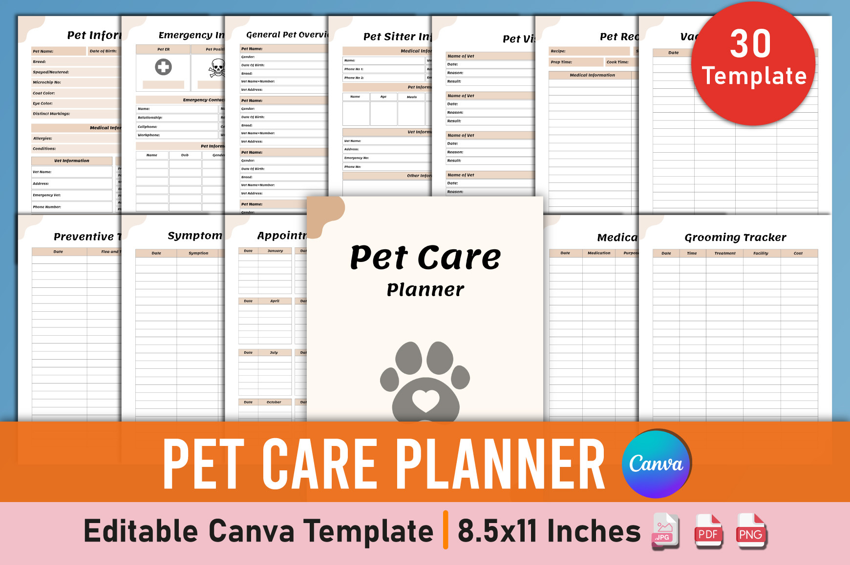 Pet Planner — Pet Care Planner Canva Template product preview