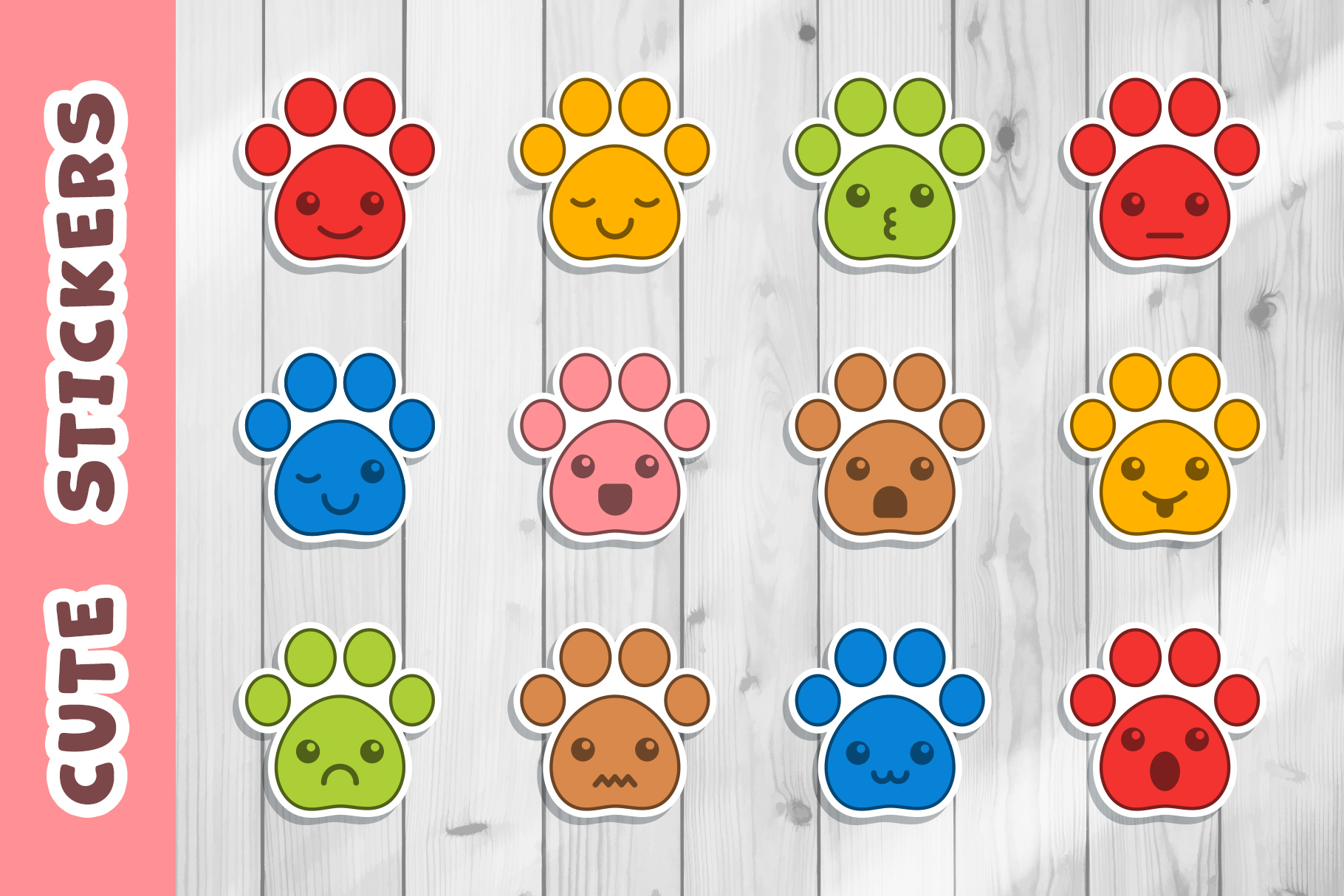 pet planner stickers: Twelve Pet Paw Emoji Stickers original product preview