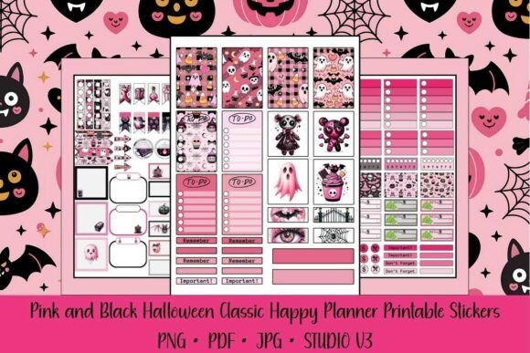 Pink & Black Halloween Planner Stickers