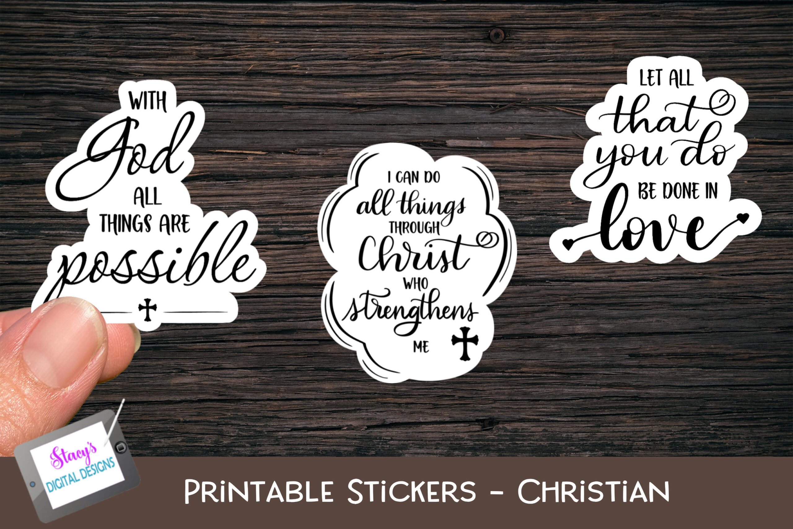 christian planner stickers: Volume One: Three White-Border PNG Stickers original product preview