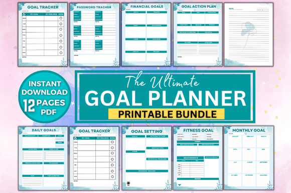 Printable monthly goal planner bundle