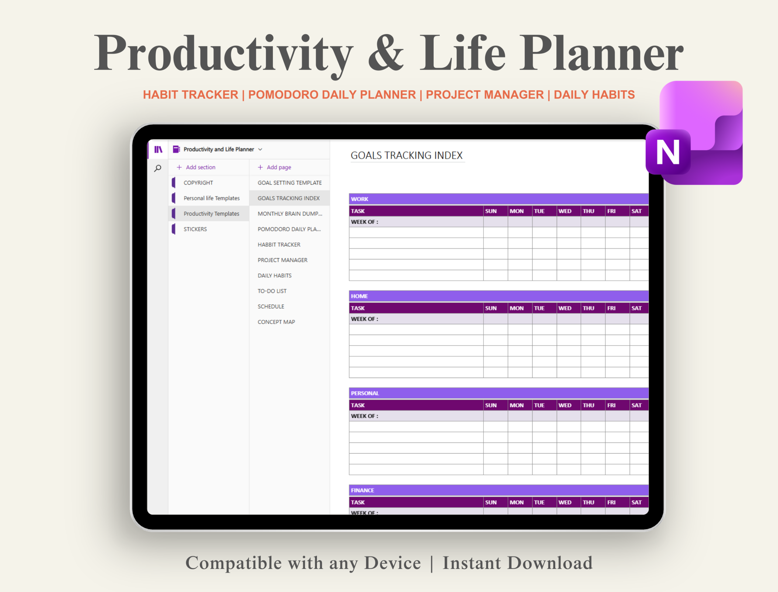 Personal productivity planner - Productivity & Life Planner for OneNote