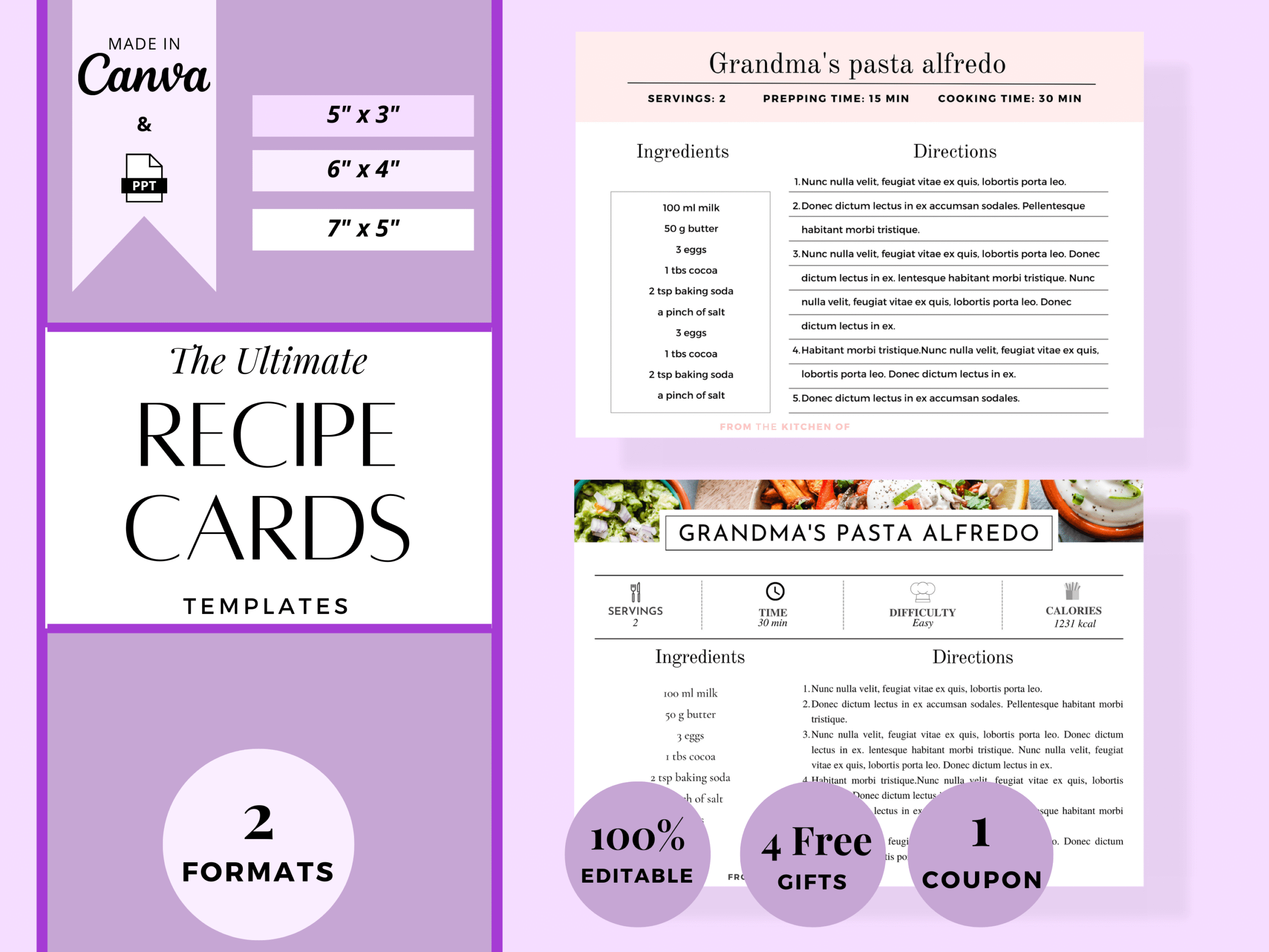 christmas recipe cards: Multi-Size Recipe Card with Canva and PowerPoint Access original product preview