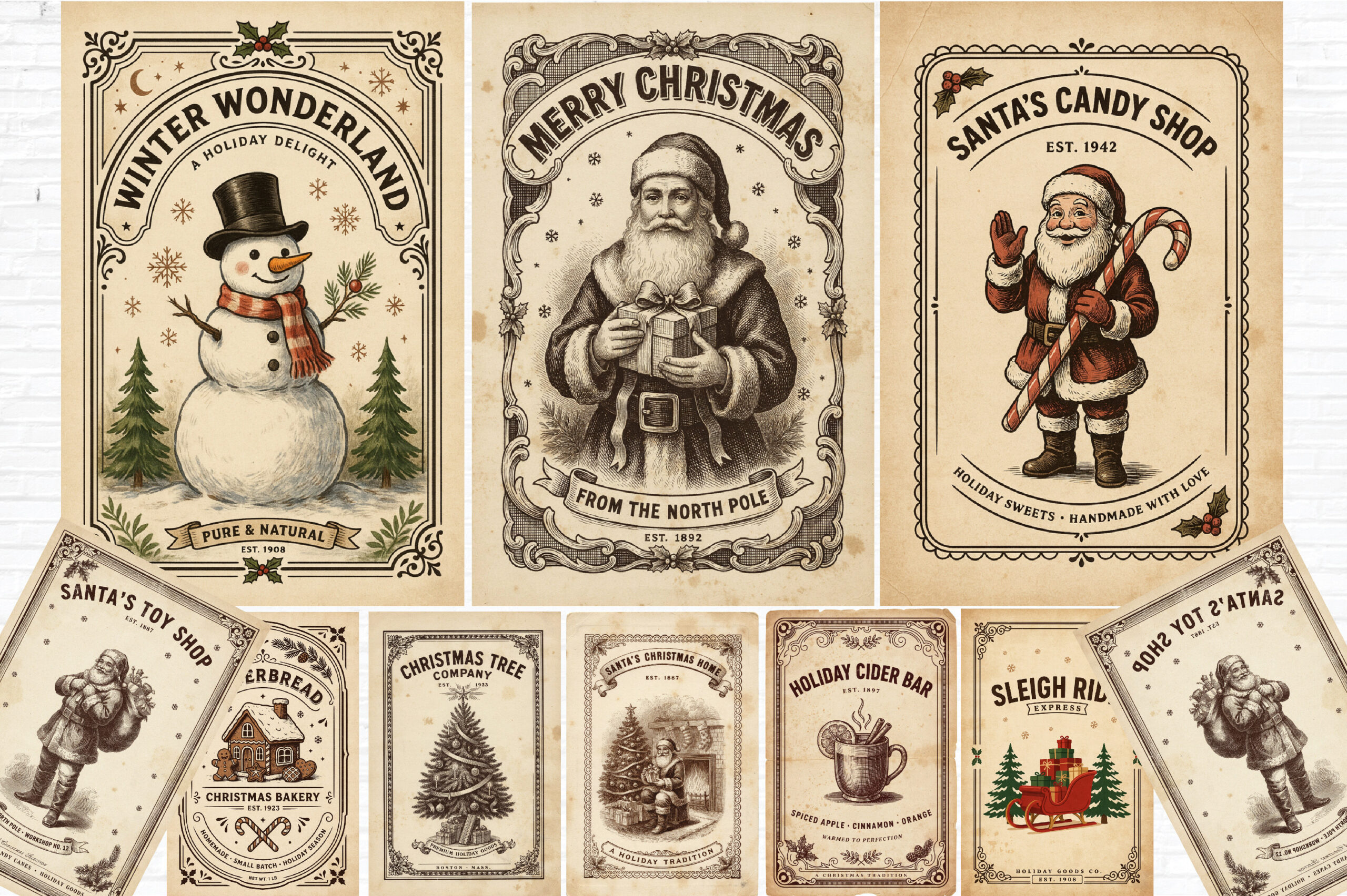 christmas gift labels: Retro Christmas Shop and Santa Labels original product preview
