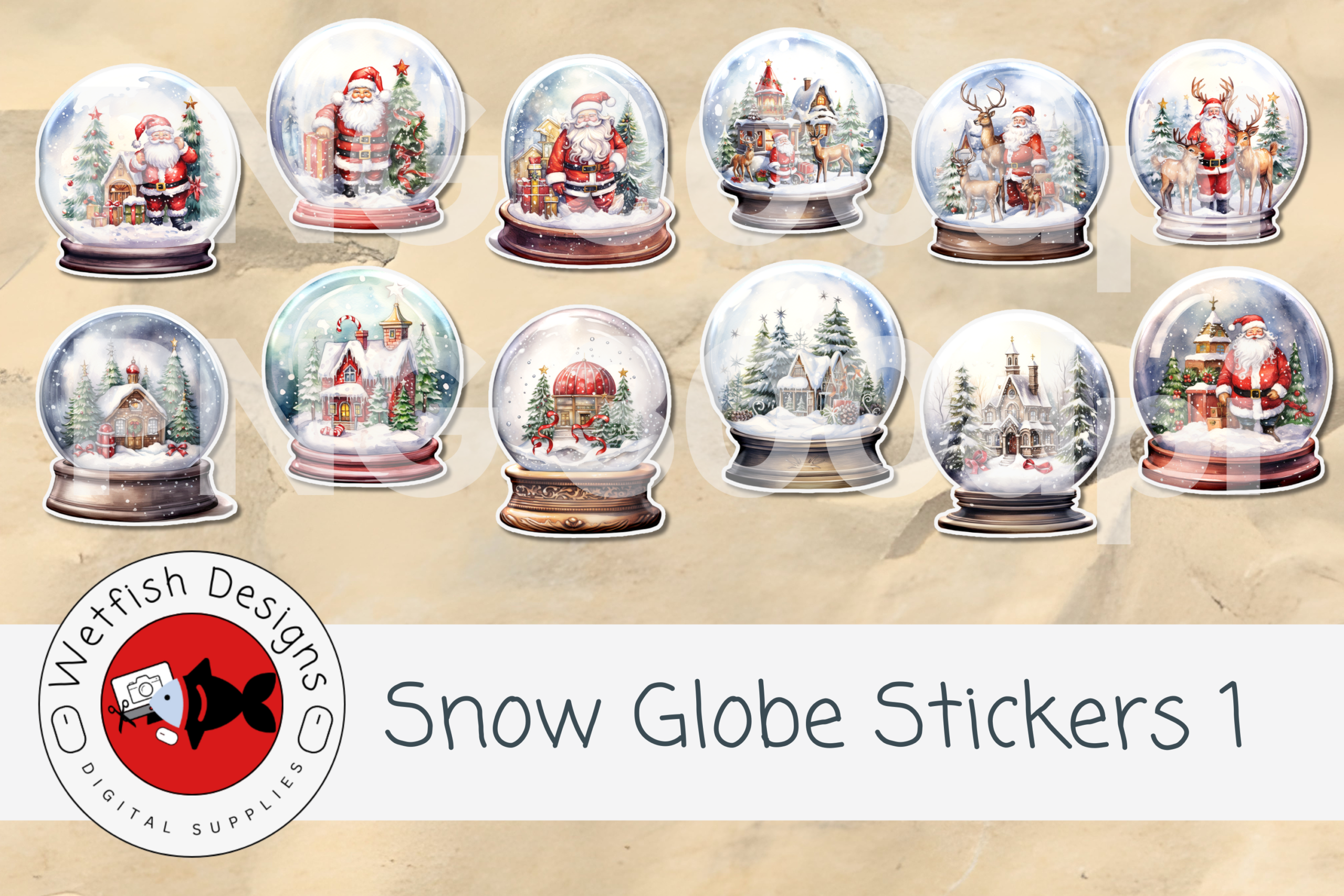 christmas snow globe stickers: Vintage Snow Globe Sticker PNG Set original product preview