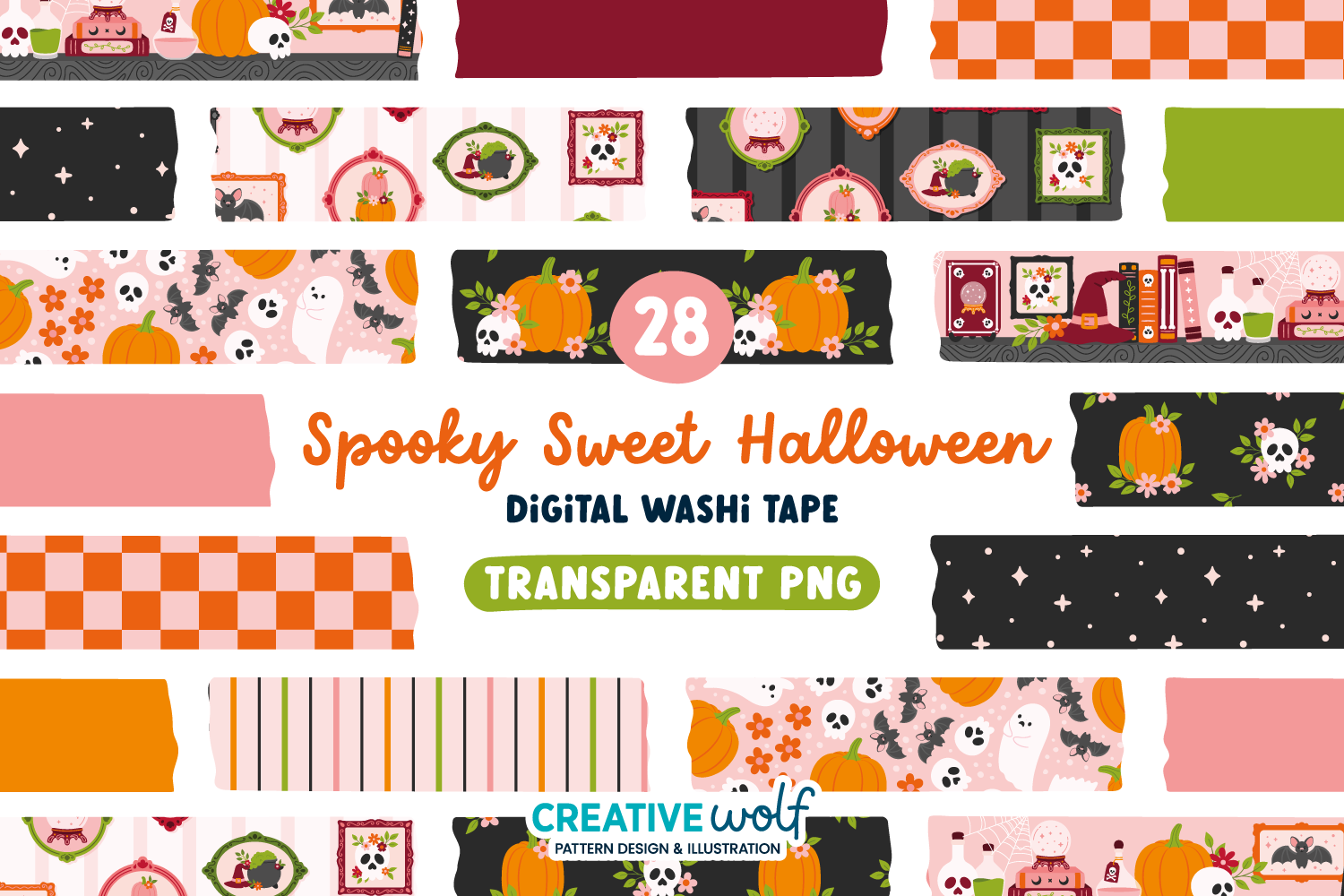 halloween washi tape: Spooky Sweet PNG Strips in Two Widths original product preview