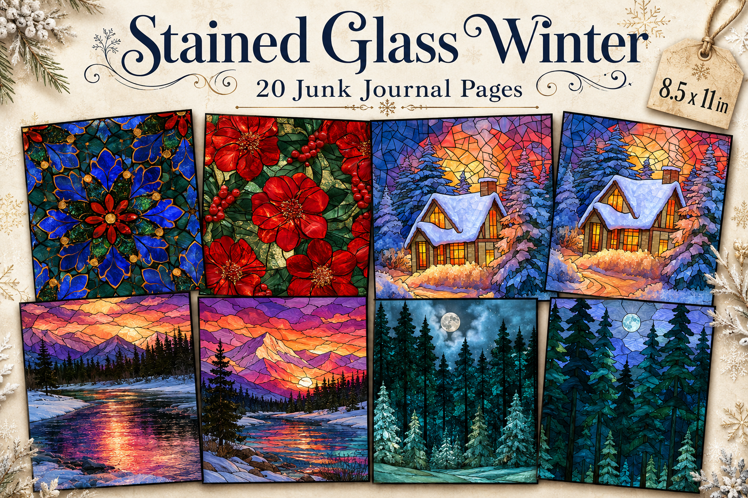 winter journal: Stained Glass Winter Journal Pages original product preview