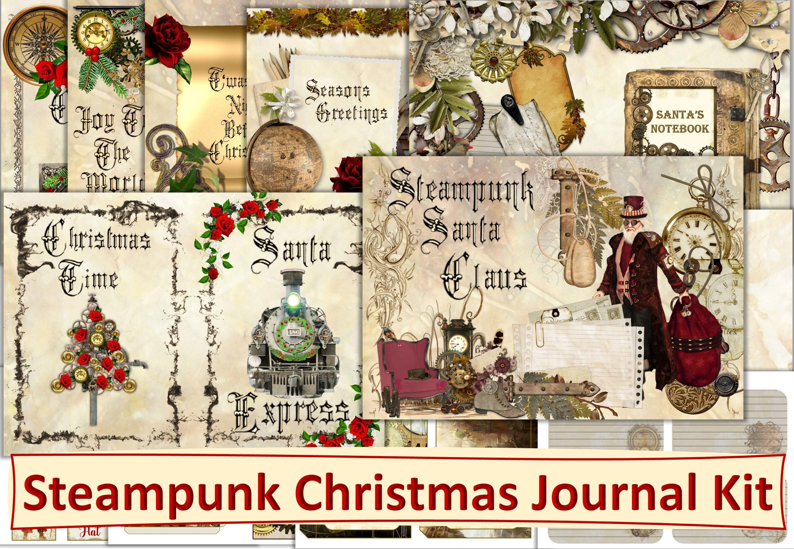 christmas journal: Steampunk Christmas Journal and Envelopes original product preview
