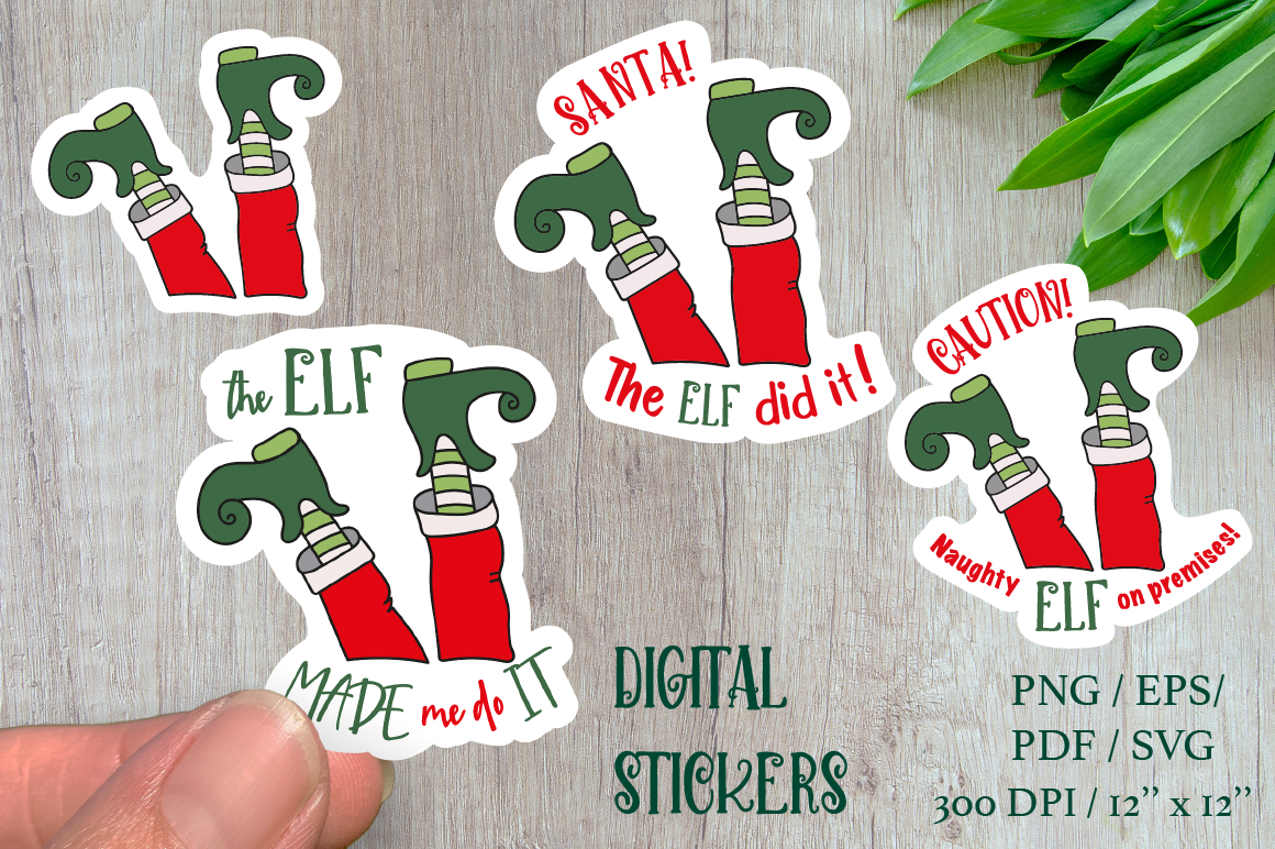 christmas elf stickers: Four Elf Signs with SVG Options original product preview