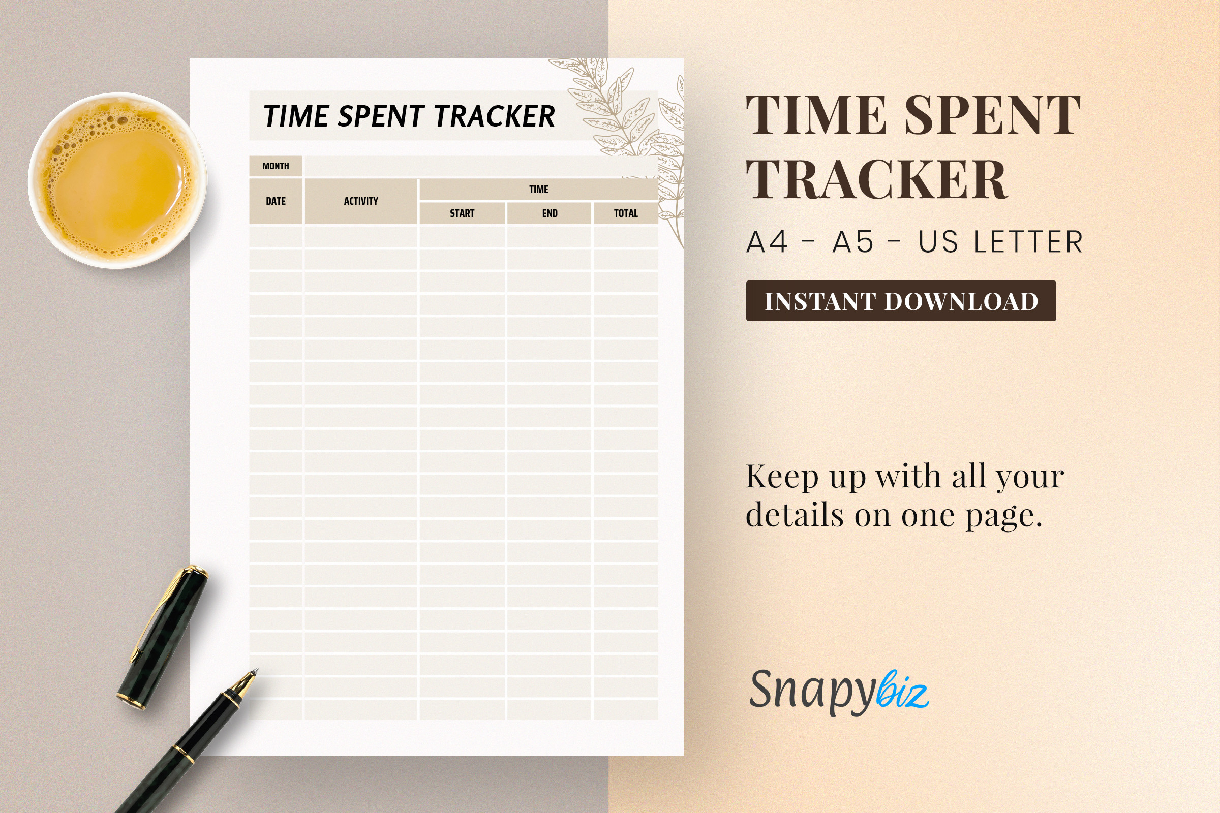 time tracker: One-Page Time Tracker in A4, A5 and Letter original product preview